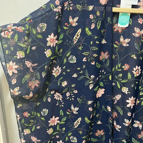 Market & Spruce Womens Blue Floral Kimono Duster Chiffon Woven S Open Sheer - Picture 4 of 11